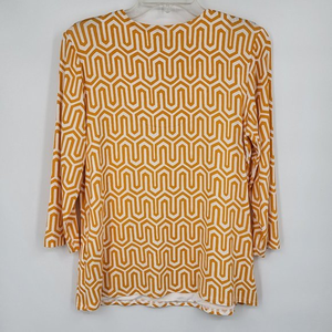 Chicos Tunic Top‎ Tee Shirt White Orange Geometric 3/4 Sleeve Womens Size 1